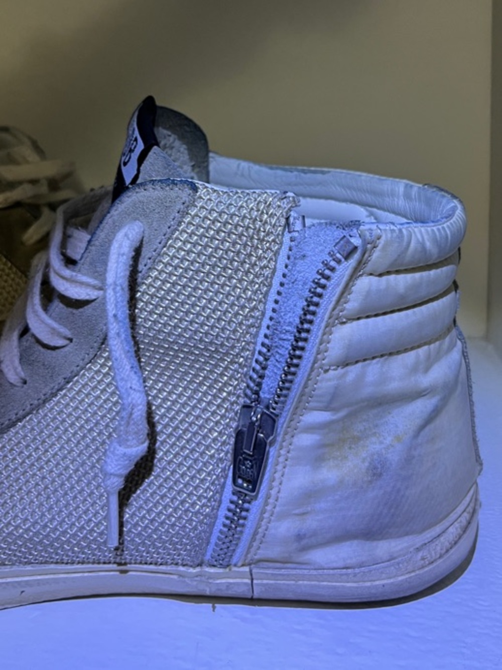 Slide in beige mesh and nylon with blue leather star and flash - Picture 5 of 8